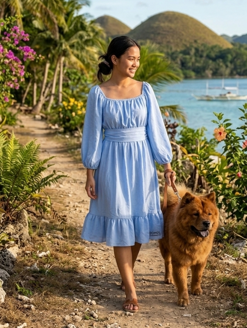 Dokotoo Women's Light Blue Puff Sleeve Dress Y2K Fairy Cottagecore Pastel Trend